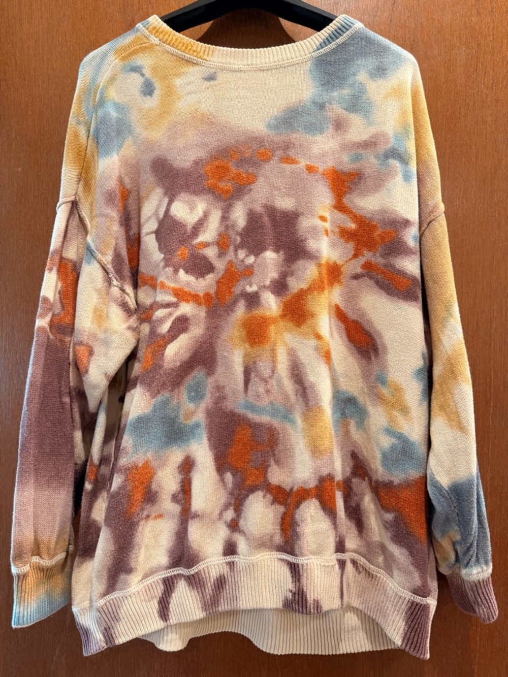 NATURAL LIFE Tie-Dye Crewneck Sweater in Cream, Orange, Blue & Purple